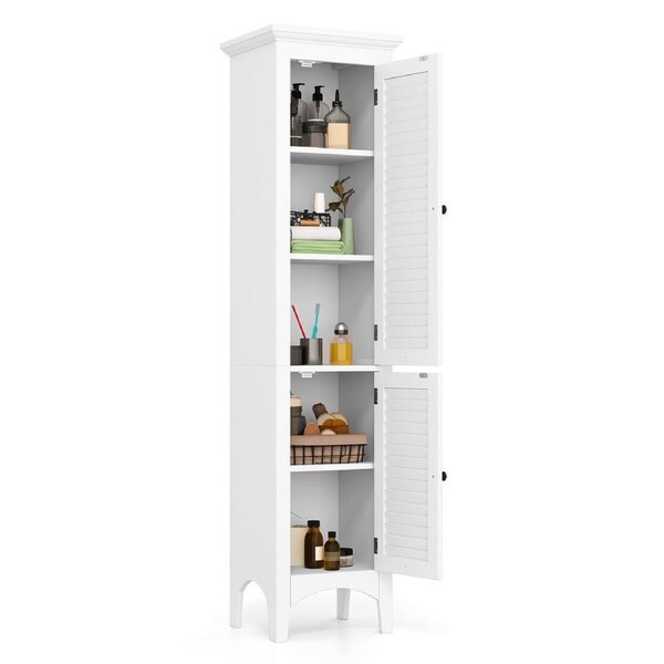 Costway 160cm Slim Bathroom Storage Cabinet Freestanding Cabinet w/Anti-Toppling Devices White