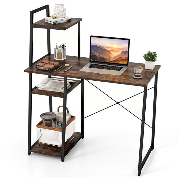 Costway Wooden Working Reading Desk Study Workstation w/Storage Shelf Home Office Coffee