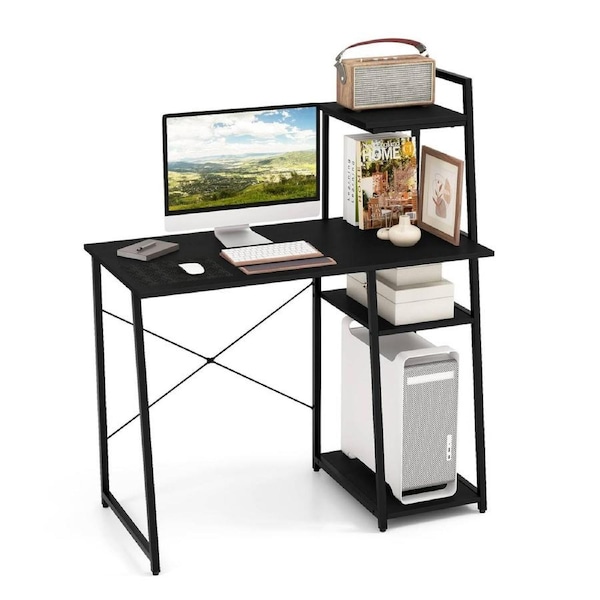 Costway Wooden Working Reading Desk Study Workstation w/Storage Shelf Home Office Black