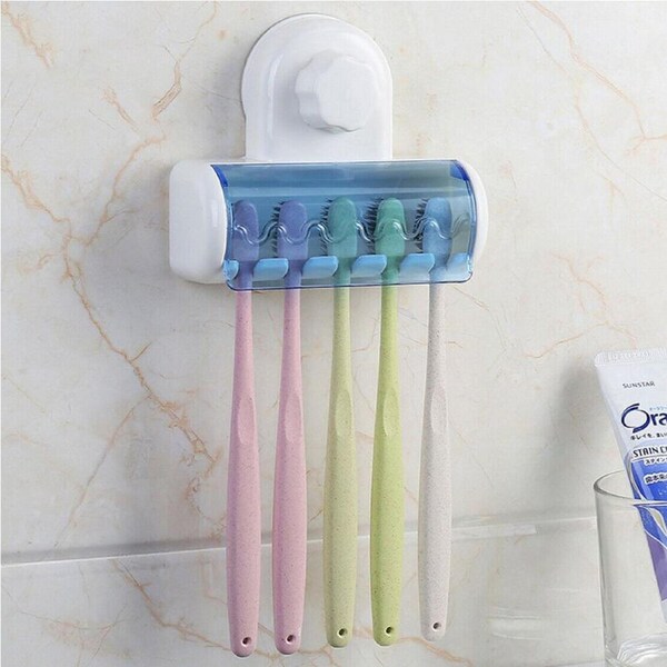 Toothbrush Holder Wall Mount Stand Teethbrush Holder Hooks Suction Cup Bathroom