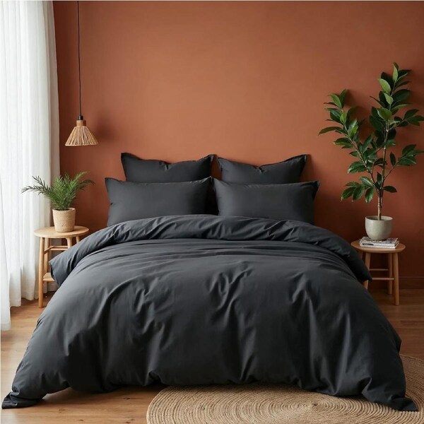 Balmain 1000 Thread Count Hotel Grade Bamboo Cotton Quilt Cover Pillowcases Set Charcoal / King