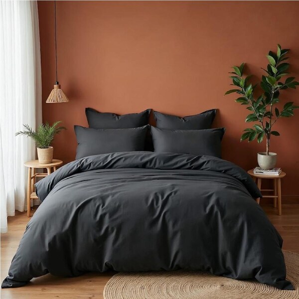 Royal Comfort 1000 Thread Count Bamboo Cotton Sheet and Quilt Cover Complete Set Charcoal / King