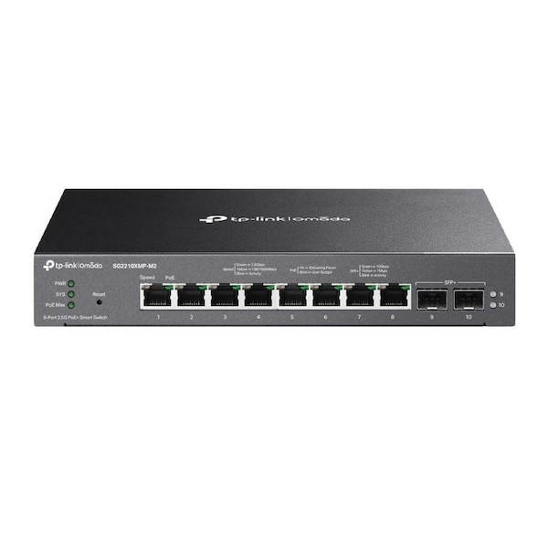 TP-Link SG2210XMP-M2 Omada 8-Port 2.5GBASE-T and 2-Port 10GE SFP+ Smart Switch with 8-Port PoE+, Integration with Omada SDN Controller, Static Routing