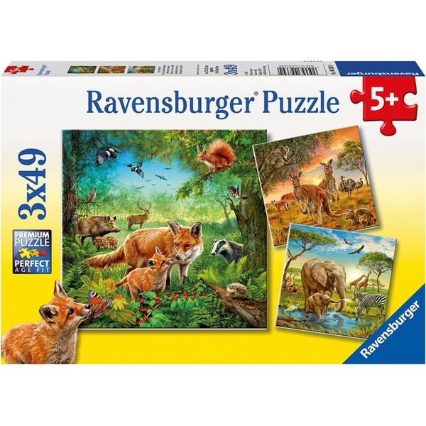 3x49pc Ravensburger Animals Of The Earth Jigsaw Puzzle Game 18x18cm Kids 5y+
