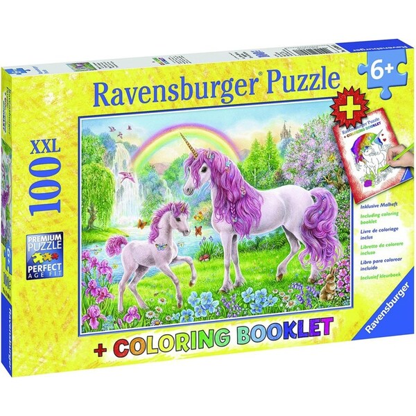 100pc Ravensburger Magical Unicorns Jigsaw Puzzle w/Colouring Booklet Kids 6+