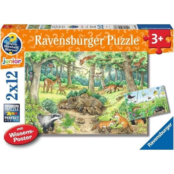 2x12pc Ravensburger Animals In Forest Jigsaw Puzzle 26x18cm Kids/Children 3y+