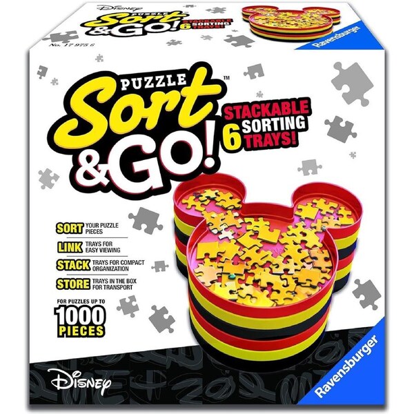 6pc Ravensburger Disney Mickeys Sort & Go Stackable Puzzle Sorting Tray Set