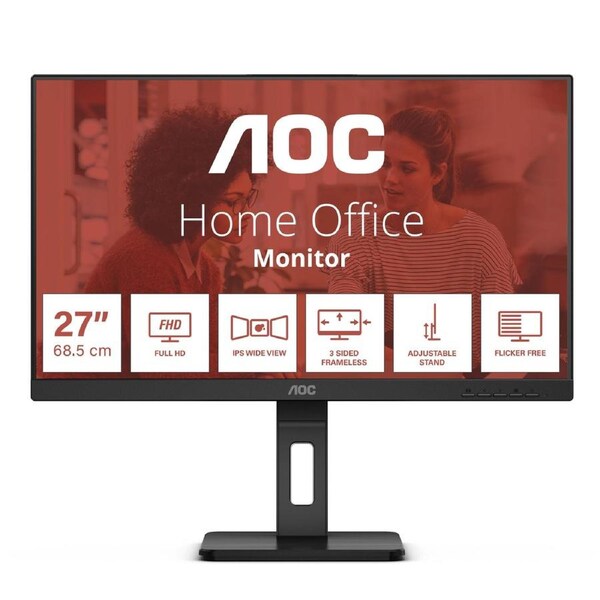 AOC 27" IPS, 4ms, FHD, Adaptive Sync, Border less, Height Adjustable Stand, VESA 100X100m, Speakers HDMI, DP, VGA Office Monitor