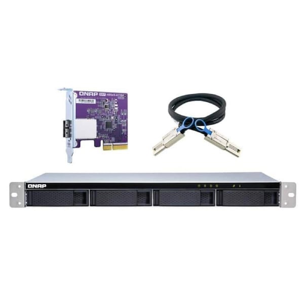 QNAP TL-R400S 4-bay 1U rackmount SATA JBOD expansion unit with a QXP-400eS-A1164 PCIe SATA host card and 1 SFF-8088 to SFF-8088 SAS/SATA 6Gb/2 Years WTY