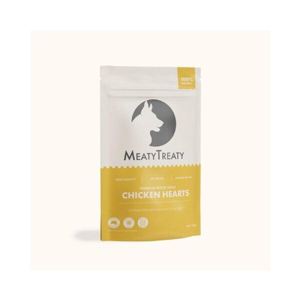 Meaty Treaty Freeze Dried Australian Chicken Hearts Cat & Dog Treats 100g
