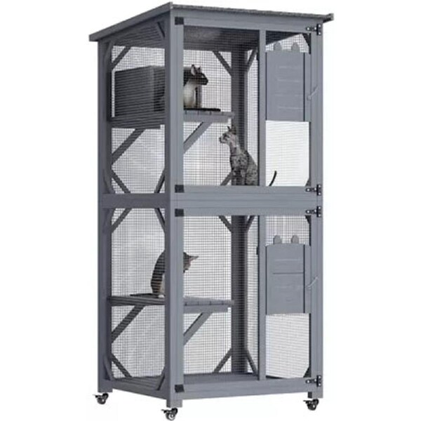 Pet Cat Shelter Condo With Escape Door Wooden Kitten Cage House