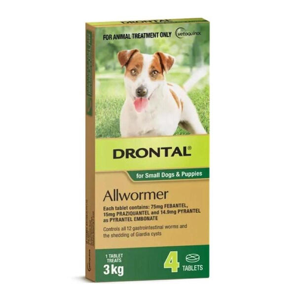 Drontal Allwormer Tablets For Small Dogs & Puppies 4 Tablets