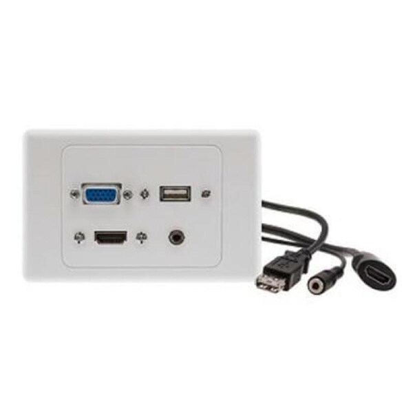 Alogic WP-VHAU - 1 X HDMI 1 X VGA 1 X USB & 1 X 3.5mm Audio Clipsal 2000 White Wall Plate with Panel Mount Cables