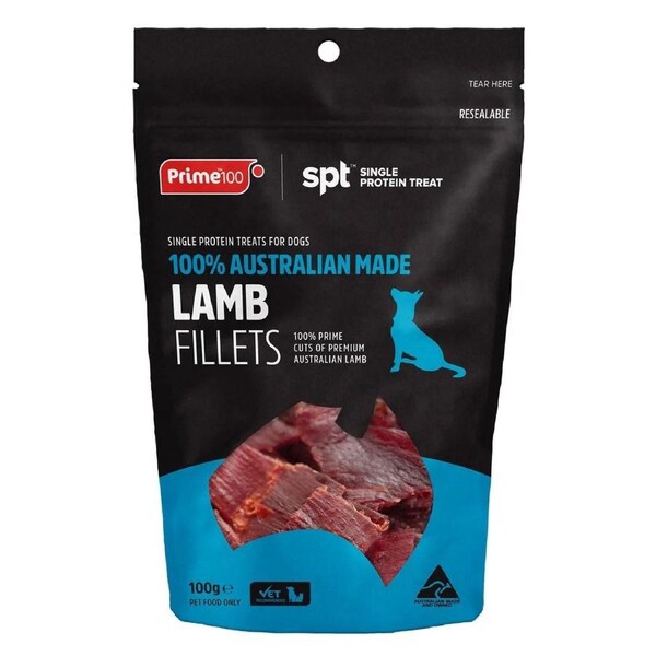 Prime100 Spt Lamb Fillets Dog Treats 100g