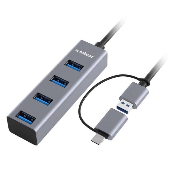 MBeat MB-CU3H-4G interface hub USB 3.2 Gen 1 (3.1 Gen 1) Type-A + Type-C 5000 Mbit/s Black, Grey