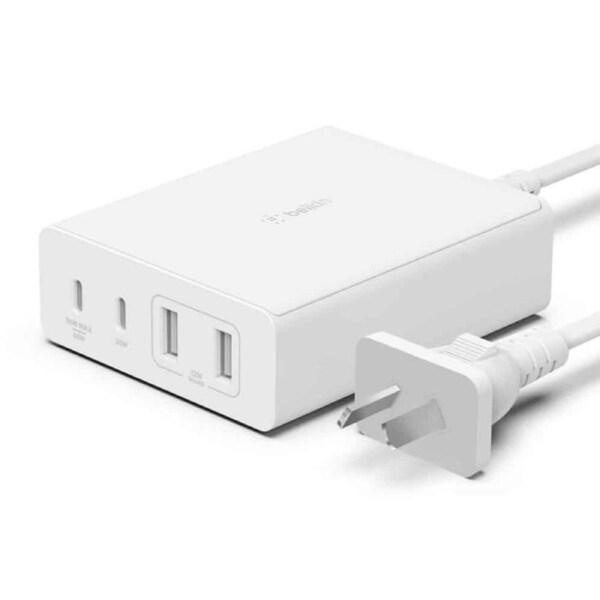 Belkin BoostCharge Pro 4-Port GaN Charger 108W - White(WCH010auWH),2xUSB-C & 2xUSB-A, 2M Cable, Intelligent and Fast Charger, Compact Laptop Charger