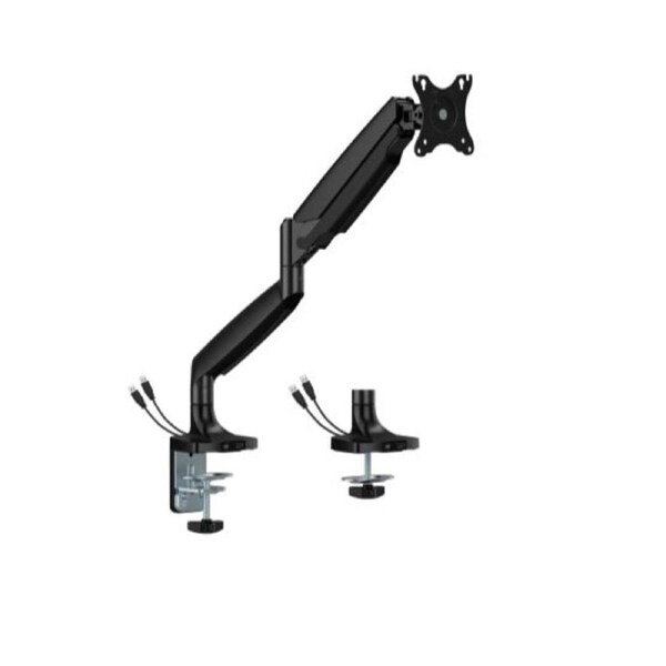 BrateckLDT82-C012UC SINGLE SCREEN HEAVY-DUTY GAS SPRING MONITOR ARM WITH USB PORTS For most 17'~45' Monitors, Matte Black