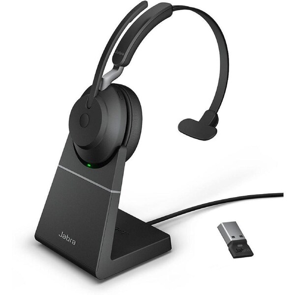 Jabra Evolve2 65 UC Wireless Headset, Black, Link 380 USB-A, Mono with Charging Stand