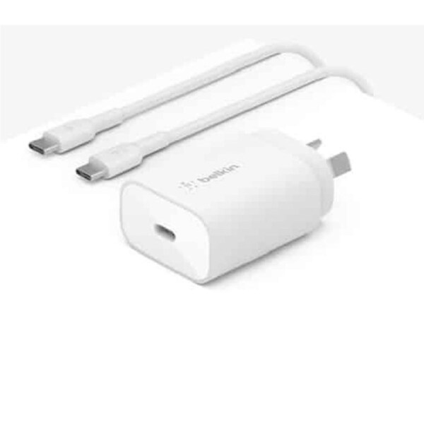 Belkin BoostCharge USB-C PD 3.0 PPS Wall Charger 25W + USB-C Cable (1M) - White (WCA004au1MWH-B6), Dynamic power delivery, Compact,Travel Ready design