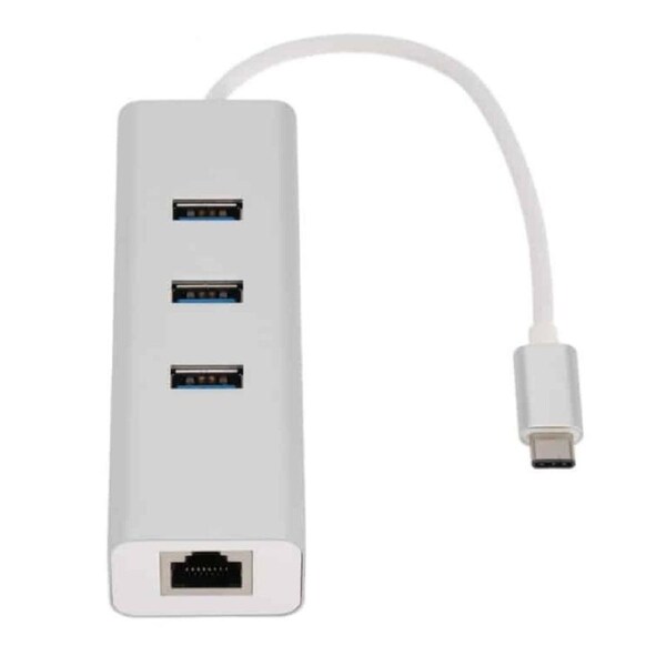 AT-CMLANHUB3G - Astrotek USB-C to LAN + 3 Ports USB3.0 Hub Gigabit RJ45 Ethernet Network Adapter Converter 15cm for iPad Pro Macbook Air Samsung Galaxy MS Surface