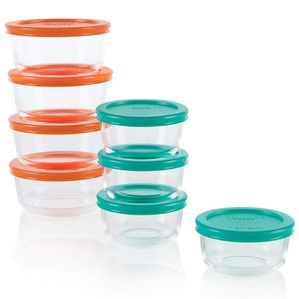 Pyrex Simply Store 16-Piece Round Glass Food Container Set with Lids Multicolour