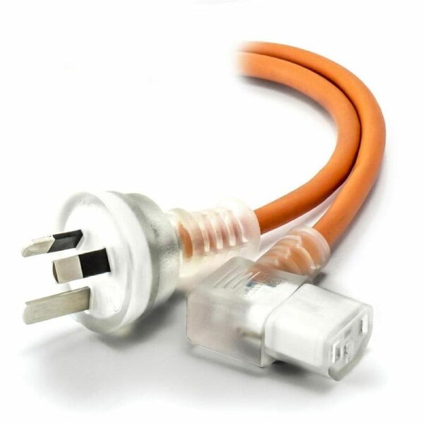 Alogic 2m Medical Power Cable Aus 3 Pin Mains Plug (Male) to Right Angle IEC C13 (Female) -Orange Cables - MF-AUS3PC13RT-02-MC