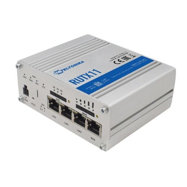 Teltonika RUTX11 is highly reliable and secure CAT6 Dual SIM 4G LTE router with Dual Band WiFi 5 802.11ac, GNSS and Bluetooth LE module