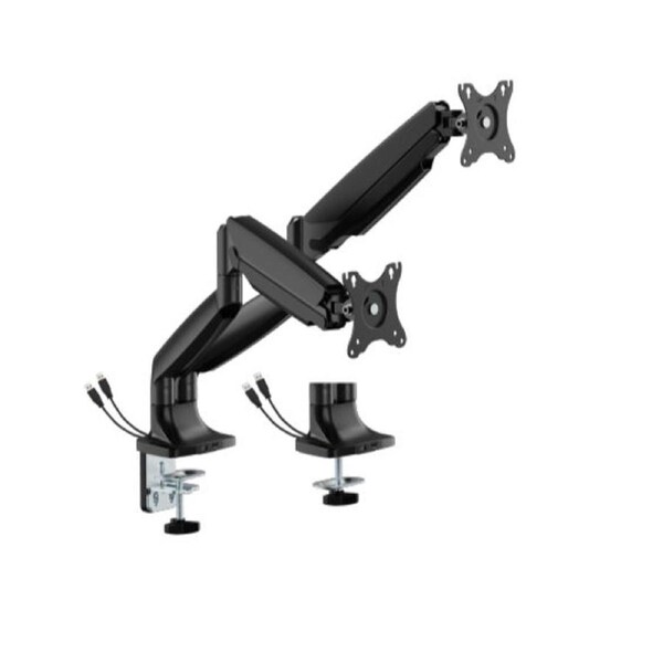 Brateck LDT82-C024UC DUAL SCREEN HEAVY-DUTY GAS SPRING MONITOR ARM WITH USB PORTS For most 17"~35" Monitors, Matte Black