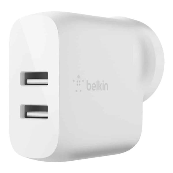 Belkin BoostCharge Dual USB-A Wall Charger 24W - White (WCB002auWH), 2xUSB-A (12W), Dual Port Fast charger, $2,500 Connected Equipment Warranty