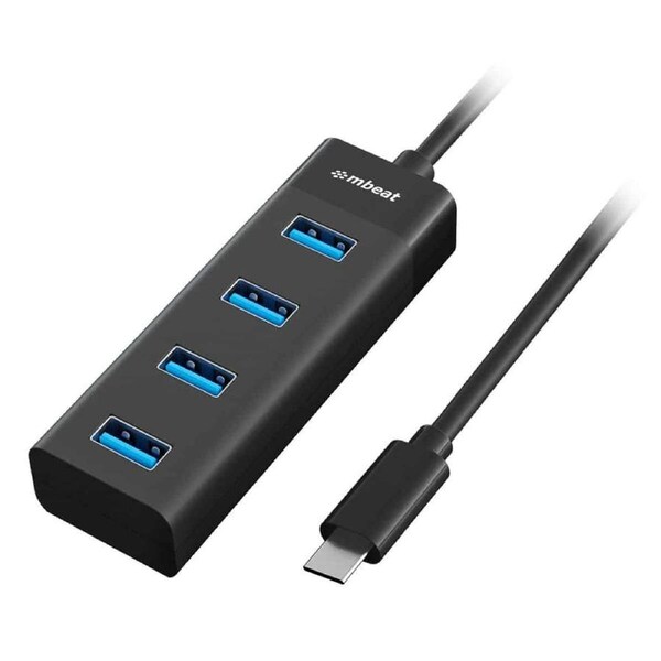 MBeat USB-C to 4-Port 3.0 Hub USB 3.2 Gen 1 (3.1 Gen 1) Type-A + Type-C 5000 Mbit/s Black