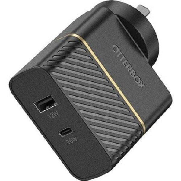 Otterbox USB-C and USB-A Dual Port 30W Combined Fast Charge Wall Charger (Type I) - Black Shimmer (78-80029), Support USB Power Delivery 3.0 - 78-80029