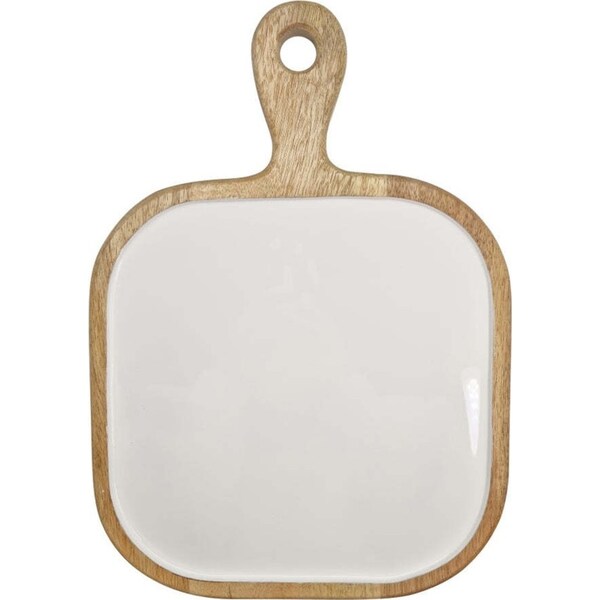 J.Elliot Home Corinne Square Tray with Handle 26x26x1cm White & Natural Decor