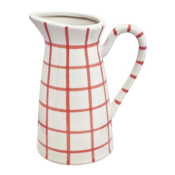 J.Elliot Home Fenton Check Pitcher Vase 17.5x12.5x21.5cm Bubblegum Home Decor