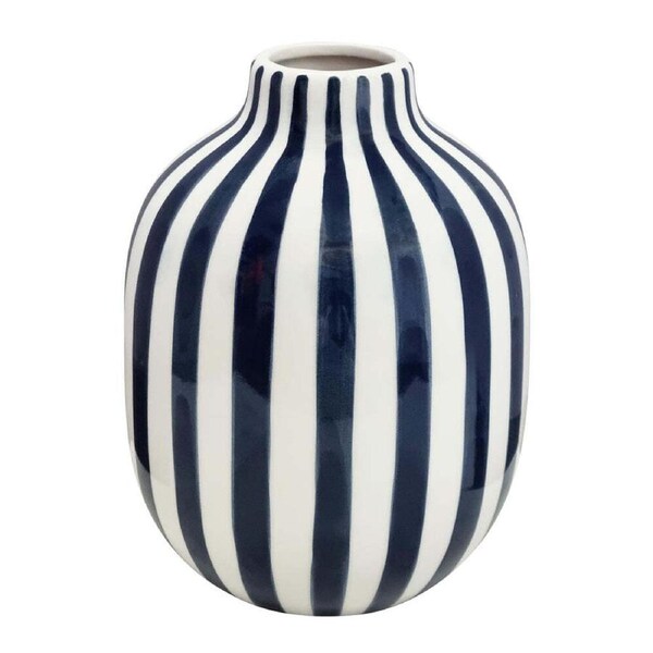 J.Elliot Home Kellin Stripe Vase 16x16x20.5cm Navy Modern Home/House Decor