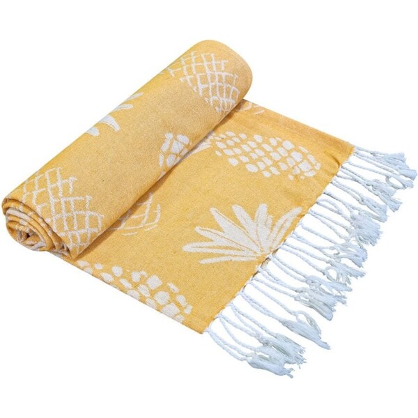 J.Elliot Home Pineapple Turkish Towel 90x180cm Yellow & White Modern Home Decor