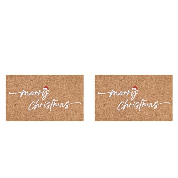 2x J.Elliot Home PVC Backed Coir Mat 45x75cm Merry Christmas Modern Home Decor