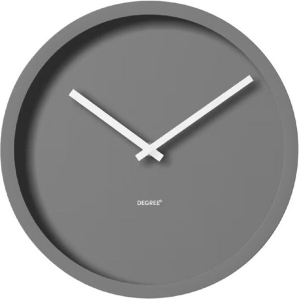 Degree Minimal Clock Steel Home Office Decor Quartz Wall Mounted Grey Round 30cm