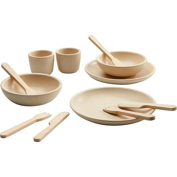 Plan Toys Wood Tableware Set Kids/Childrens Interactive Play Fun Toy Playset 2+