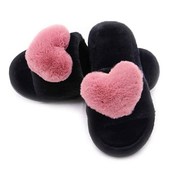 Nevenka Womens Fuzzy Slippers Open Toe Cozy Memory Foam Sandals-Love Rose 38-39