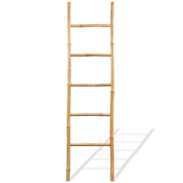 Towel Ladder Blanket Rack Bamboo Leaning Bathroom Clothes Dryer Hanger 5 Rungs