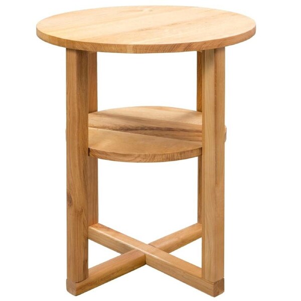 Round Side Table Coffee Sofa Bedside Wooden Living Room Furniture Oak Wood