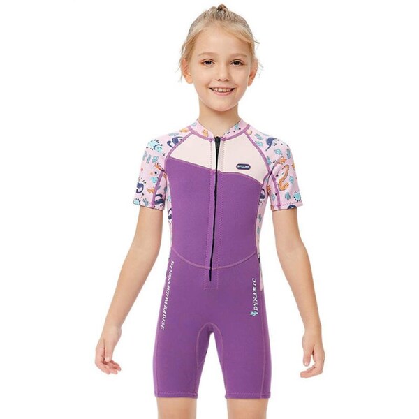 Nevenka 2.5mm Kids Shorty Wetsuits for Girls Neoprene Suit Front Zip Keep Warm 2XL
