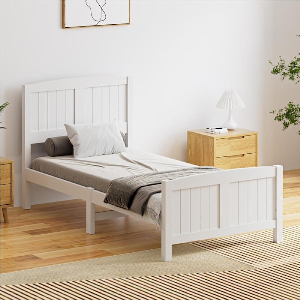 Oikiture Bed Frame Singe Size Wooden Base Timber Platform White