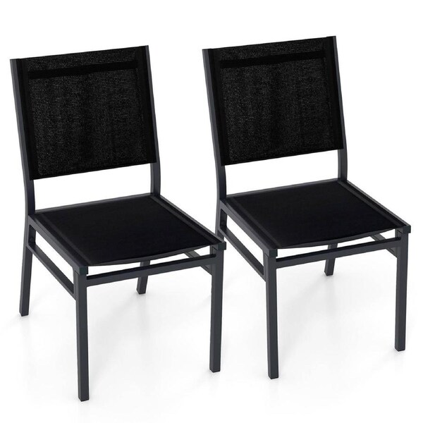 Costway Outdoor Aluminum Patio Chair Set of 2 Outdoor Armless Dining Chair Black