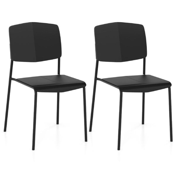 Costway Modern Plastic Dining Chair Set of 2 Stackable Chair Armless Stool w/ Metal Legs Kitchen Office Black