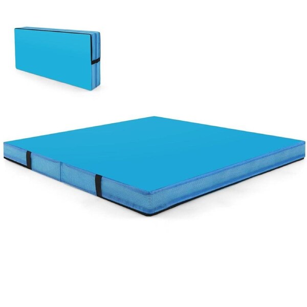 Costway Folding Gymnastic Mat Thick Yoga Mat Waterproof PU Leather Mat Blue
