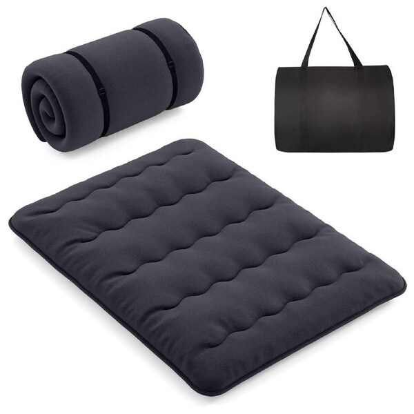 Costway Foldable Mattress Portable Roll Up Mat Japanese Queen Size Floor Mattress w/Carry Bag Black