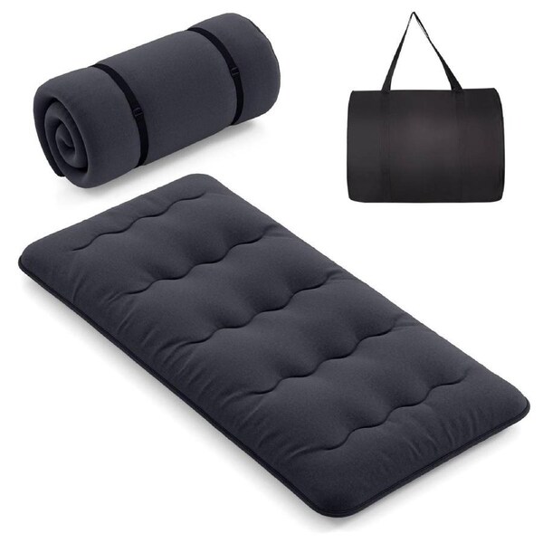 Costway Single Size Foldable Mattress Portable Roll Up Mat Japanese Floor Mattress w/Carry Bag Black
