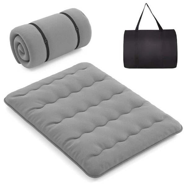 Costway Foldable Mattress Portable Roll Up Mat Japanese Queen Size Floor Mattress w/Carry Bag Grey