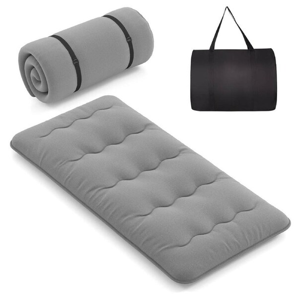 Costway Single Size Foldable Mattress Portable Roll Up Mat Japanese Floor Mattress w/Carry Bag Grey
